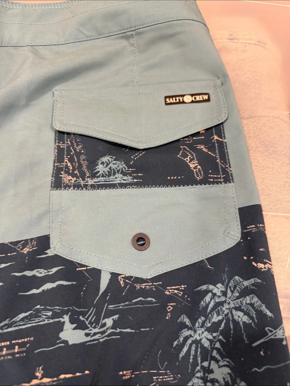 Salty Crew Teal Boardshorts with Navy Graphic‎ Panel 34